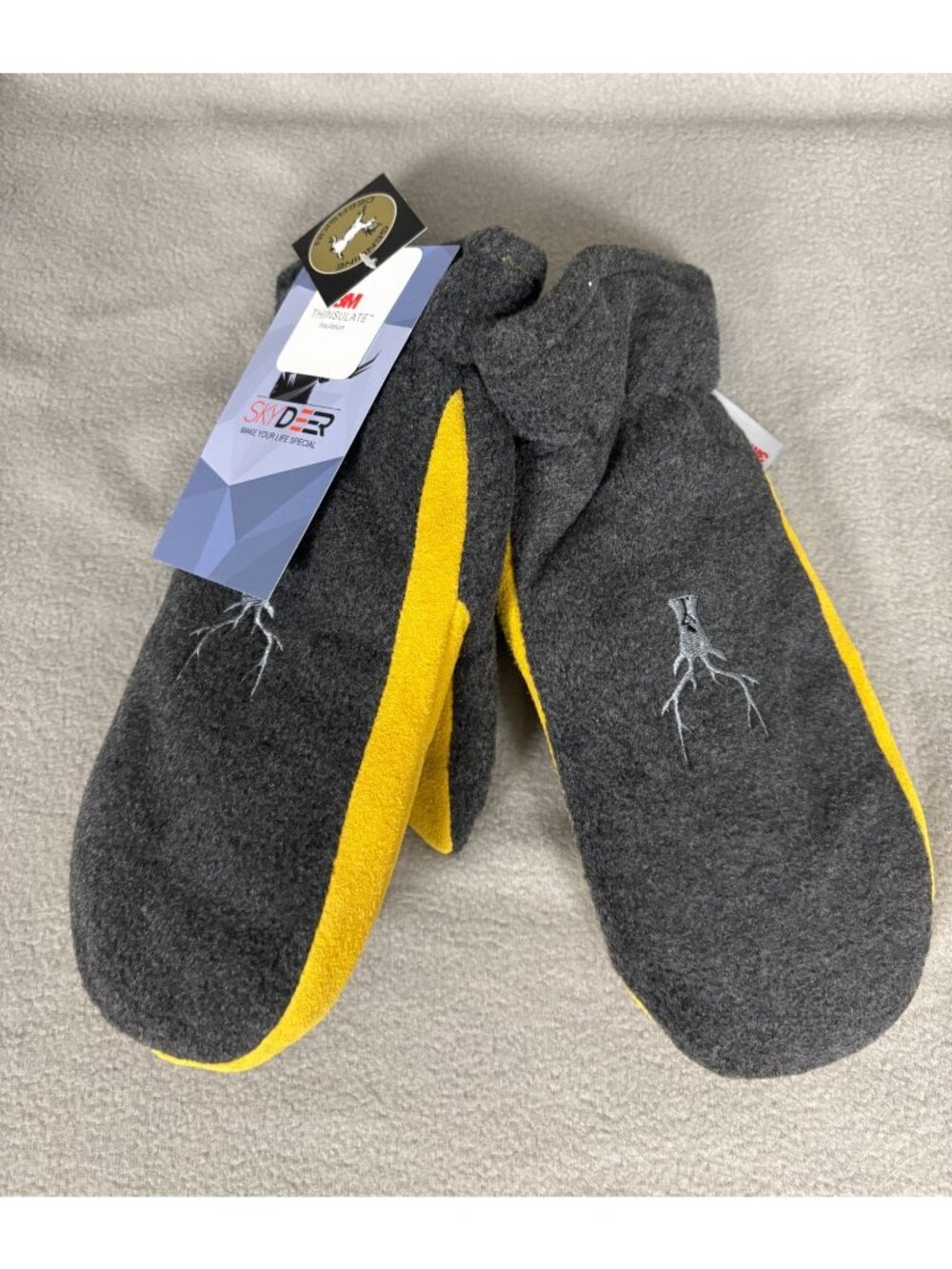 SKYDEER Mittens Unisex Upgraded Deerskin Suede Leather Fleece Gray/Yellow M NWT